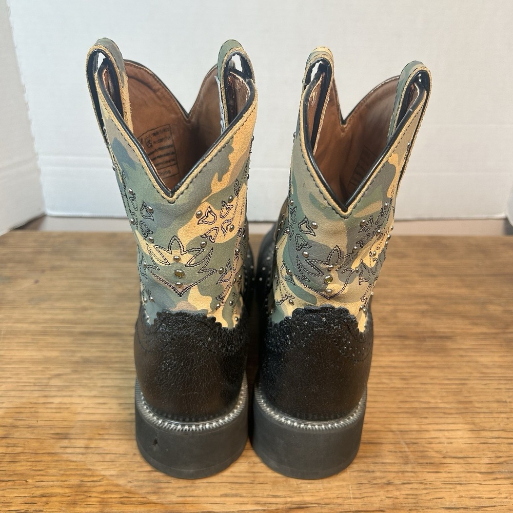 ARIAT FAT BABY Cowboy Boots 9 B Womens Camo Print Leather Roper Boot - Picture 3 of 12